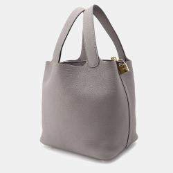Hermes Picotin Lock 22 Gris Meyer Taurillon Clemence Leather Top Handle Bag