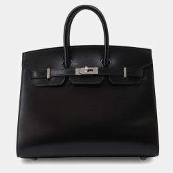 Hermes Birkin 25 Sellier Black Box Calf Leather Top Handle Bag