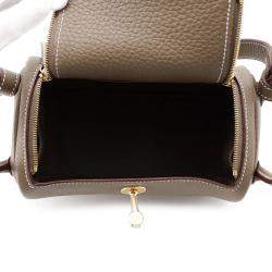 Hermes Lindy Mini Etoupe Taurillon Clemence Leather Shoulder Bag