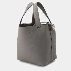 Hermes Picotin Lock 18 Gris Meyer Taurillon Clemence Leather Top Handle Bag
