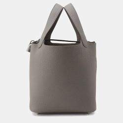 Hermes Picotin Lock 18 Gris Meyer Taurillon Clemence Leather Top Handle Bag