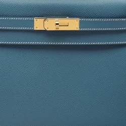 Hermès New Bleu Jean Epsom Leather Gold Finish Kelly Sellier 28 Bag