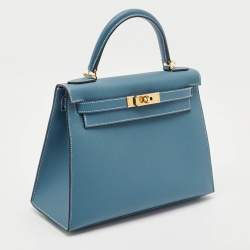 Hermès New Bleu Jean Epsom Leather Gold Finish Kelly Sellier 28 Bag