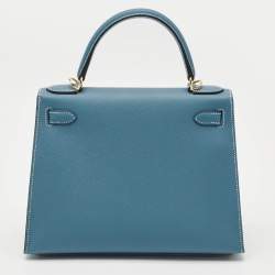 Hermès New Bleu Jean Epsom Leather Gold Finish Kelly Sellier 28 Bag