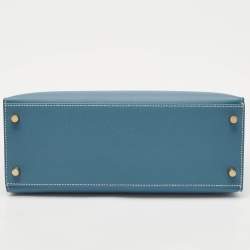Hermès New Bleu Jean Epsom Leather Gold Finish Kelly Sellier 28 Bag