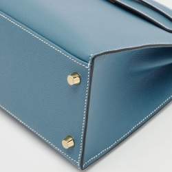 Hermès New Bleu Jean Epsom Leather Gold Finish Kelly Sellier 28 Bag