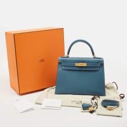 Hermès New Bleu Jean Epsom Leather Gold Finish Kelly Sellier 28 Bag