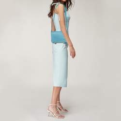 Pre Owned Hermes Bleu Jean Chevre Mysore Leather Gold Finish Geta Bag