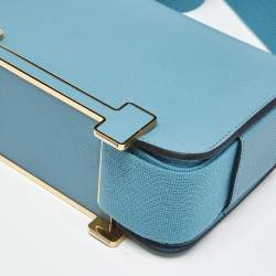 Pre Owned Hermes Bleu Jean Chevre Mysore Leather Gold Finish Geta Bag