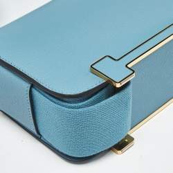 Pre Owned Hermes Bleu Jean Chevre Mysore Leather Gold Finish Geta Bag