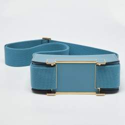 Pre Owned Hermes Bleu Jean Chevre Mysore Leather Gold Finish Geta Bag