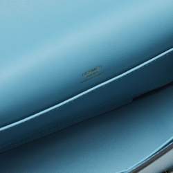 Pre Owned Hermes Bleu Jean Chevre Mysore Leather Gold Finish Geta Bag