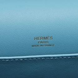 Pre Owned Hermes Bleu Jean Chevre Mysore Leather Gold Finish Geta Bag