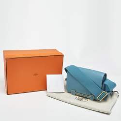 Pre Owned Hermes Bleu Jean Chevre Mysore Leather Gold Finish Geta Bag