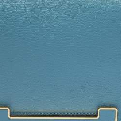 Pre Owned Hermes Bleu Jean Chevre Mysore Leather Gold Finish Geta Bag