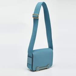 Pre Owned Hermes Bleu Jean Chevre Mysore Leather Gold Finish Geta Bag