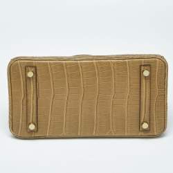 Pre Owned Hermes Poussiere Alligator Gold Finish Birkin 25 Bag