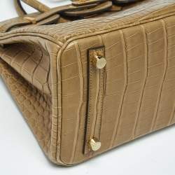 Pre Owned Hermes Poussiere Alligator Gold Finish Birkin 25 Bag