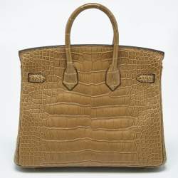 Pre Owned Hermes Poussiere Alligator Gold Finish Birkin 25 Bag