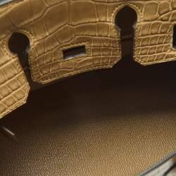 Pre Owned Hermes Poussiere Alligator Gold Finish Birkin 25 Bag