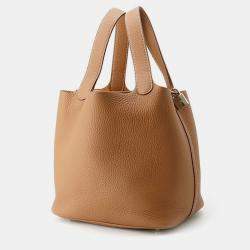 Pre Owned Hermes Picotin Lock 22 Gold Taurillon Clemence Tote Bag