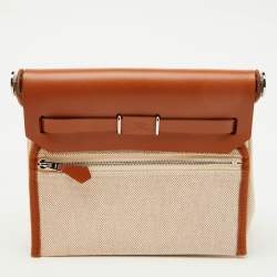Pre Owned Hermès Ecru/Natural Toile Canvas and Vache Leather Herbag Zip 20 Bag