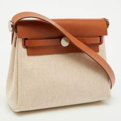 Pre Owned Hermès Ecru/Natural Toile Canvas and Vache Leather Herbag Zip 20 Bag