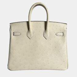 Pre Owned Hermes Birkin 25 Ostrich Nata in PHW