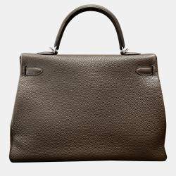 Pre Owned Hermes Kelly 35 Ebony Brown Togo Leather Tote Bag