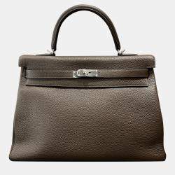Pre Owned Hermes Kelly 35 Ebony Brown Togo Leather Tote Bag