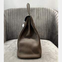 Pre Owned Hermes Kelly 35 Ebony Brown Togo Leather Tote Bag