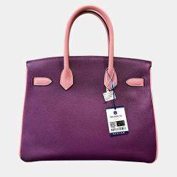Pre Owned Hermes Birkin 30 Anemone Purple and Rose Sakura Epsom Leather Handbag