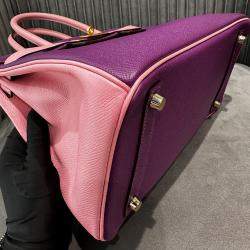 Pre Owned Hermes Birkin 30 Anemone Purple and Rose Sakura Epsom Leather Handbag