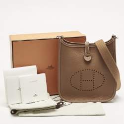 Pre Owned Hermes Gold Taurillon Clemence Leather Evelyne TPM Bag