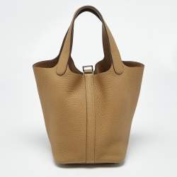 Pre Owned Hermès Biscuit Taurillon Clemence Leather Picotin Lock 18 Bag