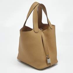 Pre Owned Hermès Biscuit Taurillon Clemence Leather Picotin Lock 18 Bag