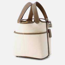 Pre Owned Hermes Picotin Lock Cargo 18 Ecru/Etoupe Towar Goeran Swift Leather Bucket Bag