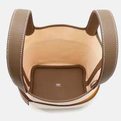 Pre Owned Hermes Picotin Lock Cargo 18 Ecru/Etoupe Towar Goeran Swift Leather Bucket Bag