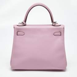 Pre Owned Hermes Muave Sylvestre Swift Leather Silver Finish Kelly Retourne 25 Bag