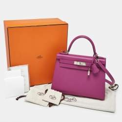 Pre Owned Hermès Rose Pourpre Epsom Leather Silver Finish Kelly Sellier 28 Bag