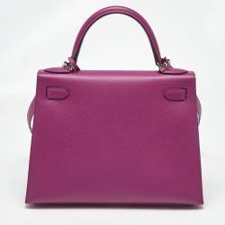 Pre Owned Hermès Rose Pourpre Epsom Leather Silver Finish Kelly Sellier 28 Bag