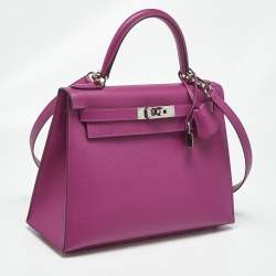 Pre Owned Hermès Rose Pourpre Epsom Leather Silver Finish Kelly Sellier 28 Bag