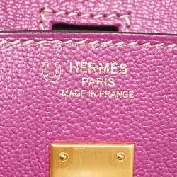 Pre Owned Hermes Rose Pourpre/Gris Perle Leather Gold Finish Birkin 25 Bag