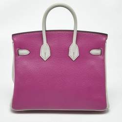 Pre Owned Hermes Rose Pourpre/Gris Perle Leather Gold Finish Birkin 25 Bag