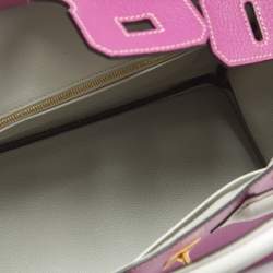 Pre Owned Hermes Rose Pourpre/Gris Perle Leather Gold Finish Birkin 25 Bag