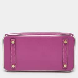 Pre Owned Hermes Rose Pourpre/Gris Perle Leather Gold Finish Birkin 25 Bag