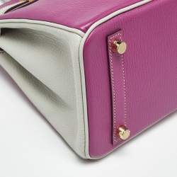 Pre Owned Hermes Rose Pourpre/Gris Perle Leather Gold Finish Birkin 25 Bag