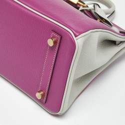 Pre Owned Hermes Rose Pourpre/Gris Perle Leather Gold Finish Birkin 25 Bag