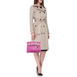 Pre Owned Hermes Rose Pourpre/Gris Perle Leather Gold Finish Birkin 25 Bag