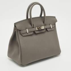 Pre Owned Hermès Etain Togo Leather Palladium Finish Birkin Sellier 25 Bag
